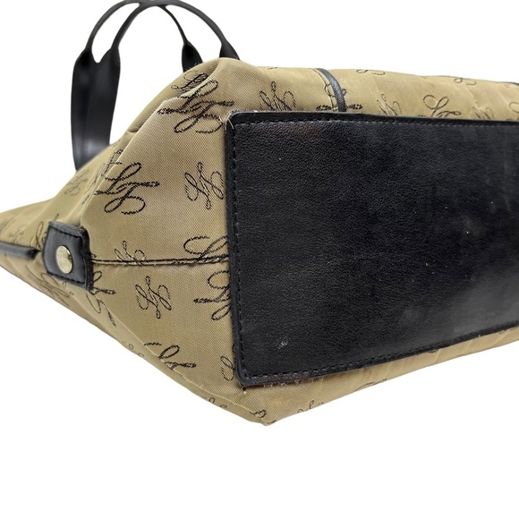 LONGABERGER Black Tan Double Handle Tote Shoulder Bag Genuine Leather Trim Purse - Picture 6 of 16